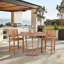 3 Piece Teak Wood Bistro Bar Set Including 35" Square Miami Table and 2 Abaco Barstools with Arms
