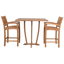 3 Piece Teak Wood Bistro Bar Set Including 35" Square Miami Table and 2 Abaco Barstools with Arms