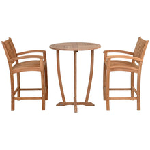 3 Piece Teak Wood Bistro Bar Set Including 35" Round Miami Table and 2 Abaco Barstools with Arms