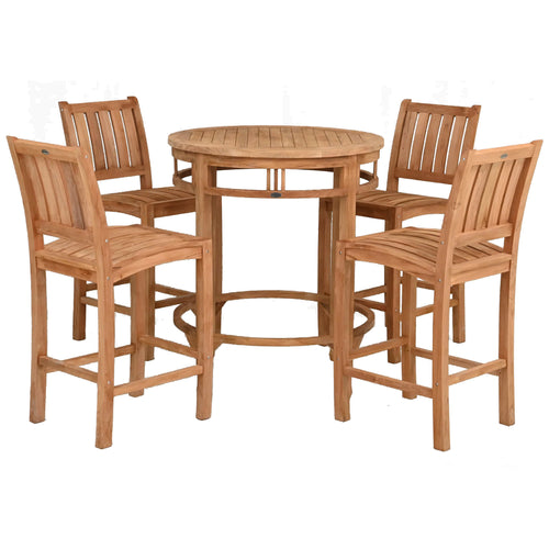 5 Piece Teak Wood Bistro Bar Set Including 38