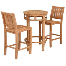 3 Piece Teak Wood Bistro Bar Set Including 27" Round Orleans Bar Table and 2 Abaco Barstools