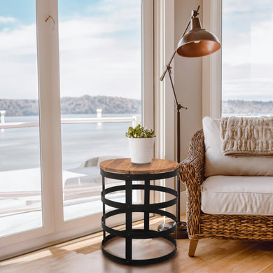 Teak Wood Hanover Side Table with Ironwork Base