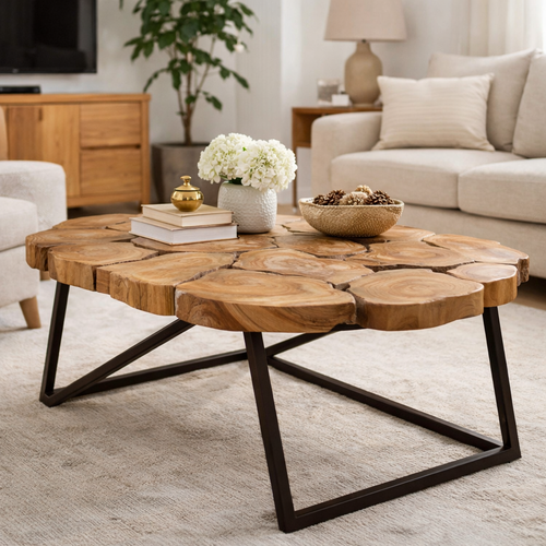 Rustic Recycled Teak Wood Ampyang Oval Coffee Table