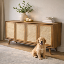 Recycled Teak Wood West Indies Rattan Chest with 4 Doors