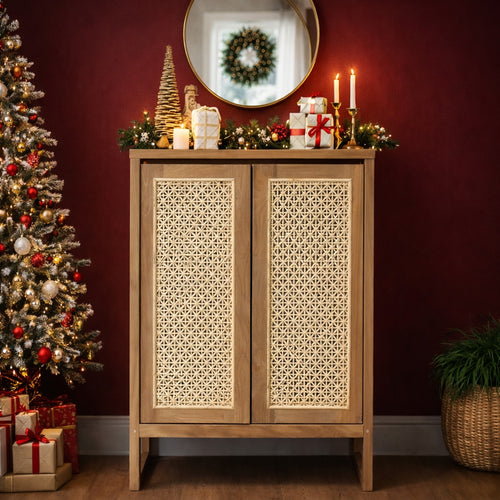 Recycled Teak Wood West Indies Rattan Cupboard / Bookcase