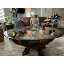 Teak Wood Root Coffee Table Including 43 Inch Round Glass Top