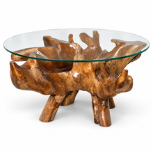 Teak Wood Root Coffee Table Including 43 Inch Round Glass Top