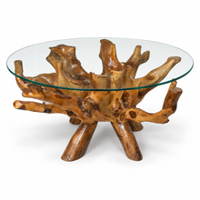 Teak Wood Root Coffee Table Including 43 Inch Round Glass Top