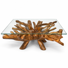 Teak Wood Root Coffee Table Including 55 inch Square Glass Top