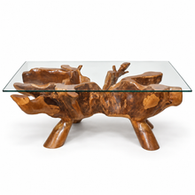 Teak Wood Root Rectangular Coffee Table with 55" x 43" Glass Top