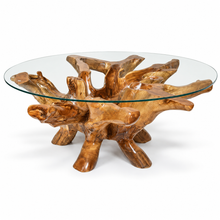Teak Wood Root Coffee Table including a 63" Round Glass Top