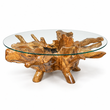 Teak Wood Root Coffee Table including a 63" Round Glass Top