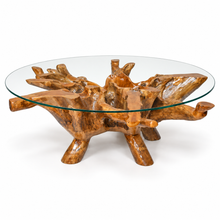 Teak Wood Root Coffee Table including a 63" Round Glass Top