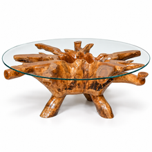 Teak Wood Root Coffee Table including a 63" Round Glass Top
