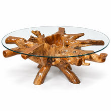 Teak Wood Root Coffee Table including a 63" Round Glass Top