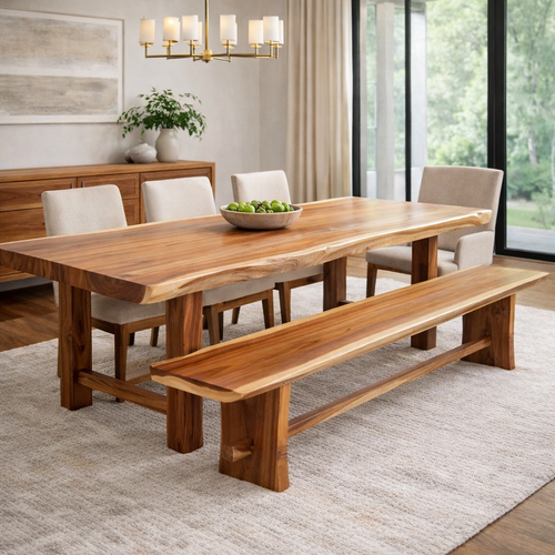 Suar Live Edge Slab Backless Bench approximately 98