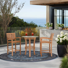 3 Piece Teak Wood Bistro Bar Set Including 36" Round Half Moon Table and 2 Abaco Barstools with Arms