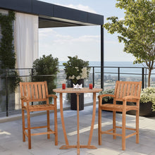 3 Piece Teak Wood Bistro Bar Set Including 35" Round Miami Table and 2 Abaco Barstools with Arms