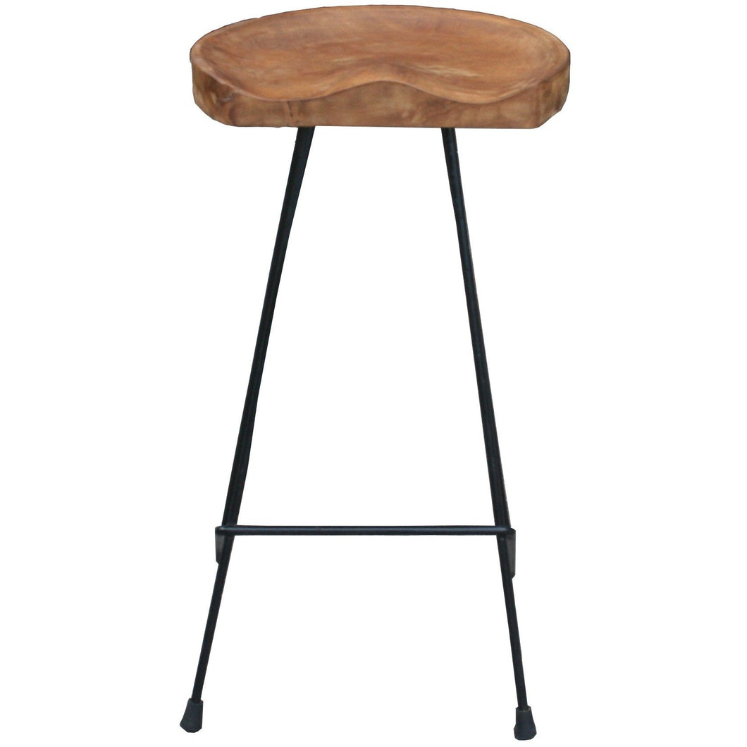 Teak Wood and Iron Barstool with Curved Comfort Seat - Chic Teak