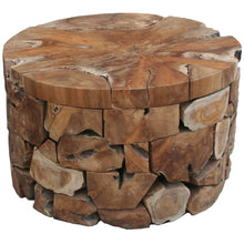 Recycled Teak Wood Round Akar Coffee Table, 28 Inch