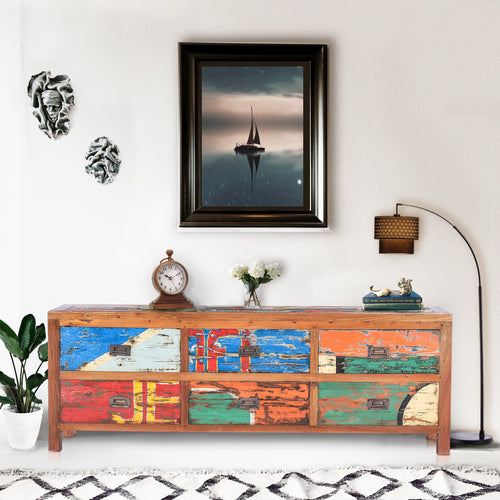 Dresser / Buffet with 6 Drawers made from Recycled Teak Wood Boats