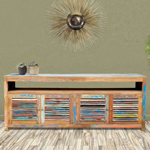 Chest / Media Center with 4 Doors & Raised Shelf made from Recycled Teak Wood Boats