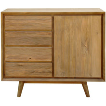 Recycled Teak Wood Retro Chest with 1 Door, 4 Drawers