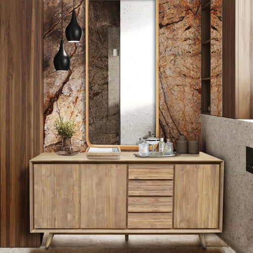 Recycled Teak Wood Gizos Bathroom Linen Cabinet with 3 doors & 4 drawers