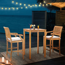 3 Piece Teak Wood Castle Intimate Patio Bistro Bar Set with 27" Bar Table & 2 Barstools with Arms