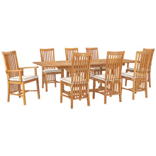 9 Piece Teak Wood Balero Rectangular Extension Dining Set with 2 Arm and 6 Side Chairs