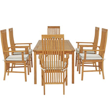 7 Piece Teak Wood West Palm 71" Bistro Dining Set with 6 Arm Chairs
