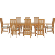 9 Piece Teak Wood West Palm Outdoor Patio Dining Set including Semi-Oval Extension Table & 8 Arm Chairs
