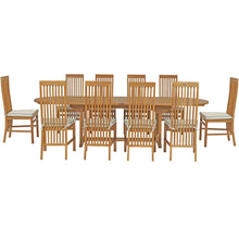 11 Piece Teak Wood West Palm Patio Dining Set including Oval Double Extension Table & 10 Side Chairs