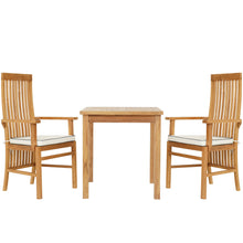 3 Piece Teak Wood West Palm Intimate Bistro Dining Set including 27" Table and 2 Arm Chairs