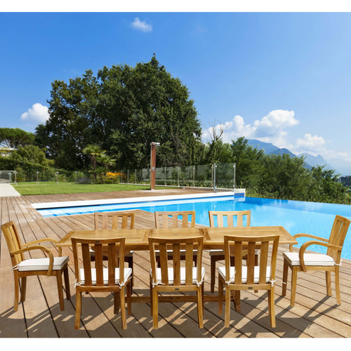 9 Piece Rectangular Teak Wood Boston Table/Chair Set With Cushions