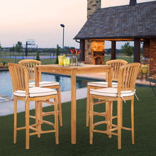 5 Piece Teak Wood Orleans Patio Bistro Bar Set with 35" Square Table & 4 Barstools