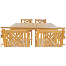 7 Piece Teak Wood Chippendale 63" Rectangular Bistro Bar Set including 6 Bar Chairs with Arms