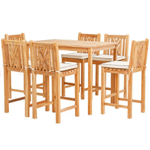 7 Piece Teak Wood Chippendale 63" Rectangular Bistro Bar Set including 6 Bar Chairs