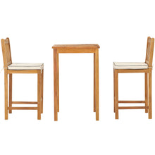 3 Piece Teak Wood Elzas Intimate Bistro Bar Set includes 27" Table and 2 Barstools