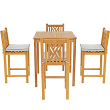 5 Piece Teak Wood Chippendale Bistro Bar Set with 35" Table and 4 Barstools