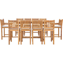 11 Piece Teak Wood Elzas Rectangular Extension Bar Table Dining Set with 2 Arm and 8 Armless Bar Chairs