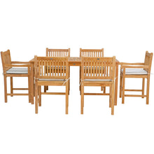 7 Piece Teak Wood Elzas 71" Rectangular Bistro Counter Dining Set including 6 Counter Stools with Arms