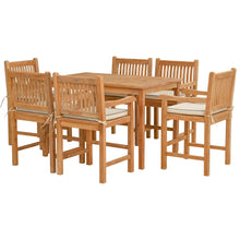 7 Piece Teak Wood Elzas 55" Rectangular Bistro Counter Dining Set including 6 Counter Stools with Arms