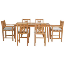 7 Piece Teak Wood Chippendale 71" Rectangular Bistro Counter Dining Set including 2 Arm & 4 Side Counter Stools