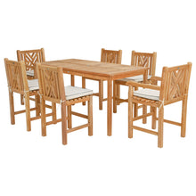 7 Piece Teak Wood Chippendale 71" Rectangular Bistro Counter Dining Set including 2 Arm & 4 Side Counter Stools