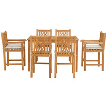 7 Piece Teak Wood Chippendale 55" Rectangular Bistro Counter Dining Set including 2 Arm & 4 Side Counter Stools