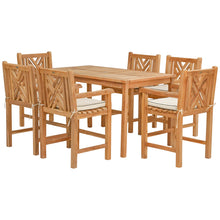 7 Piece Teak Wood Chippendale 63" Rectangular Bistro Counter Dining Set including 6 Counter Stools with Arms