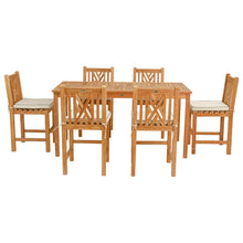7 Piece Teak Wood Chippendale 71" Rectangular Bistro Counter Dining Set including 6 Counter Stools