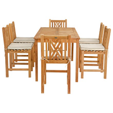 7 Piece Teak Wood Chippendale 71" Rectangular Bistro Counter Dining Set including 6 Counter Stools