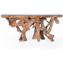 Teak Wood Root Console Table with Glass Top, 72 inches